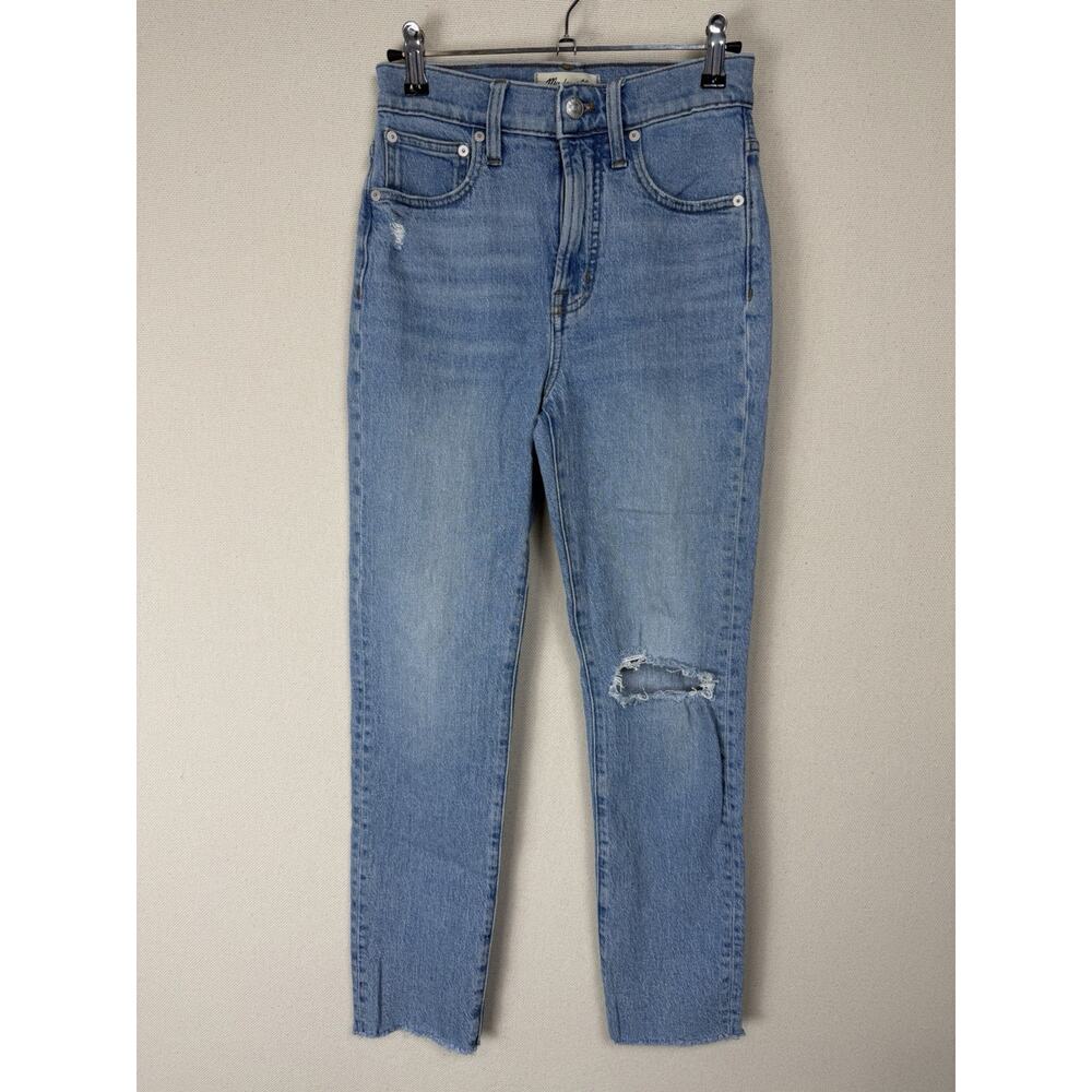 Madewell The Perfect Vintage Jean Medium Wash Distressed Raw Hem Size 24